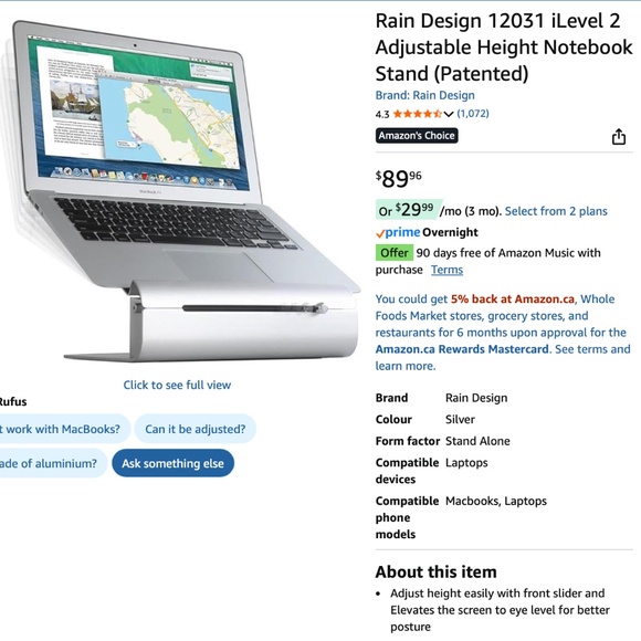 Rain Design iLevel 2 Adjustable Height Laptop Stand/MacBook Riser, Ergonomic - Picture 9 of 9